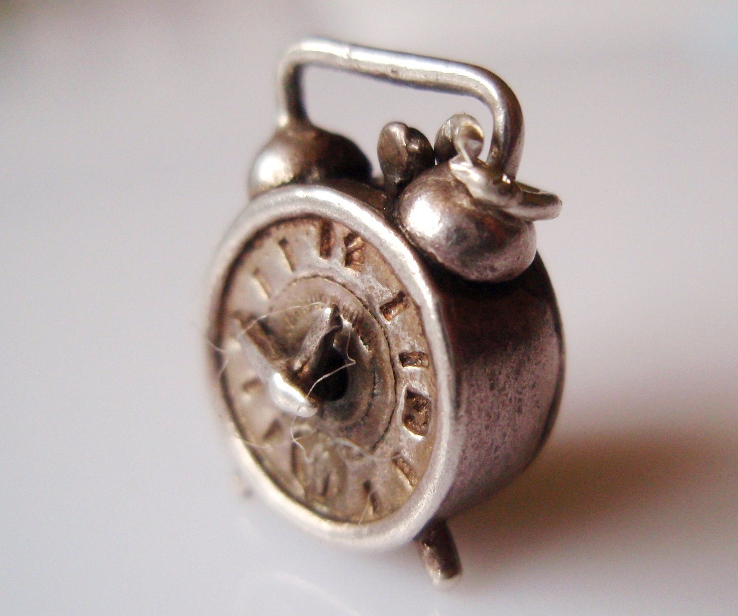 Sterling Alarm Clock Charm with moving Hands