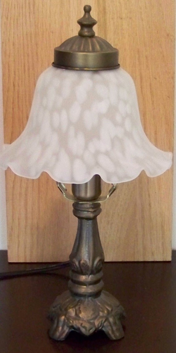 Vintage 1970's White Frosted and Etched Decorative Glass Accent Lamp / Desk Lamp / Unique Home Lighting