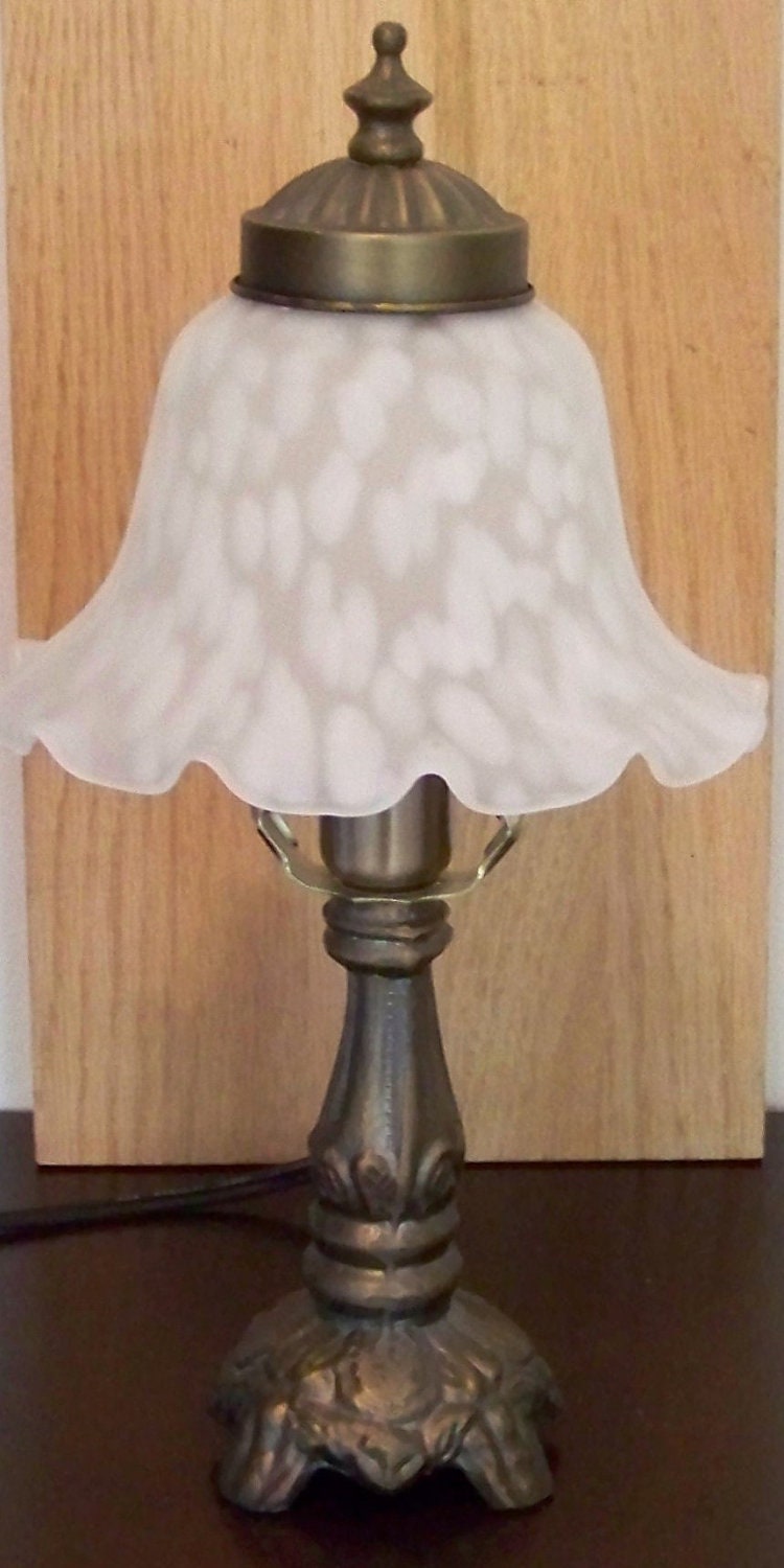 Vintage 1970's White Frosted and Etched Decorative Glass Accent Lamp / Desk Lamp / Unique Home Lighting
