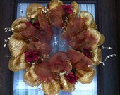 Gold and Burgundy Autumn Fall Mesh Wreath