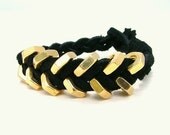 Suede Hex Nut Bracelet with Black Leather & Gold Hex Nuts