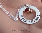 Mothers Day Gift Personalized Hand Stamped Necklace - CUSTOM Hand Stamped Washer Necklace Open Circle - Mommy with Birthstone