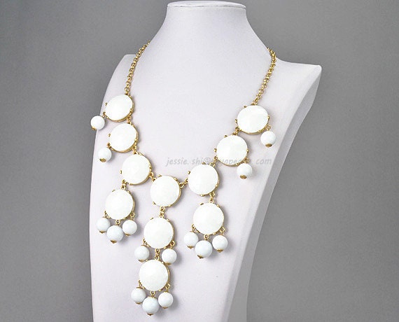 White Bubble Bib Necklace, Bubble Necklace, Bubble Jewelry, Bright White Necklace (FN0508-F-Pure White)