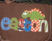 Large Raw Edge Messenger Bag or Diaper Bag with APPLIQUE Name and Dinosaur applique- Blue, Orange, Brown, Greem