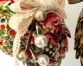 Pine Cone Fabric Ornament , Christmas, Victorian , Rose, Green , Cream Lace,  Decorations, Holdiay Home Decor