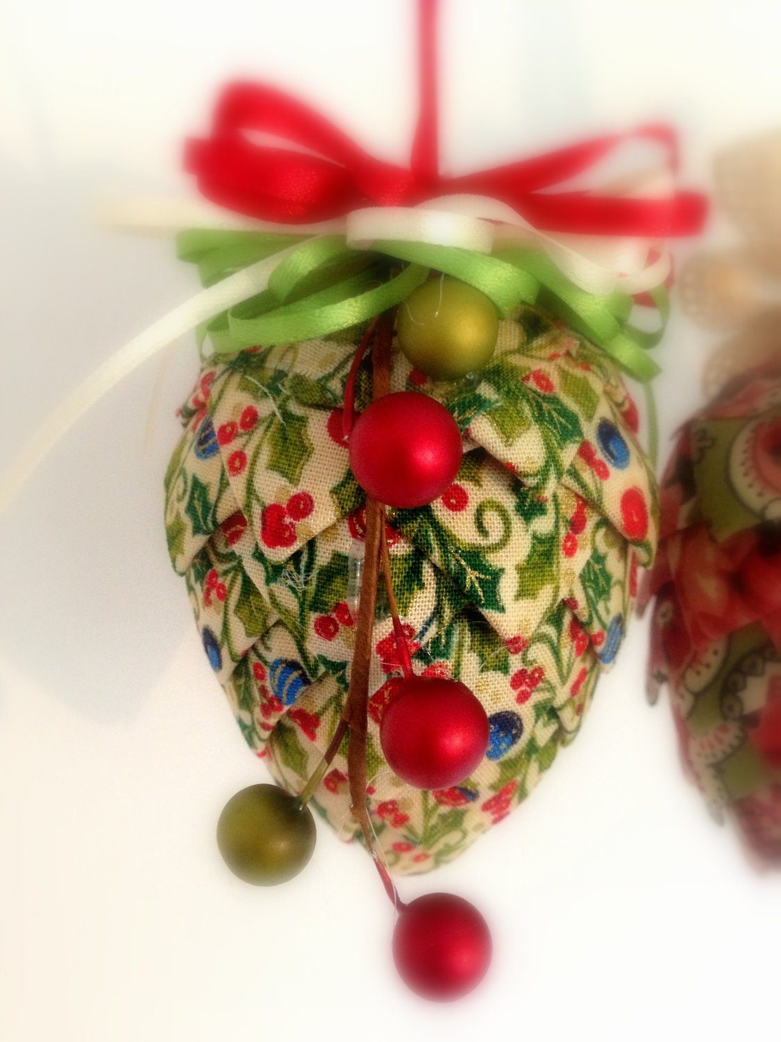 Pine Cone  Christmas Ornament . Festive Red, Green Blue,   Decorations, Holdiay Home Decor Handmade