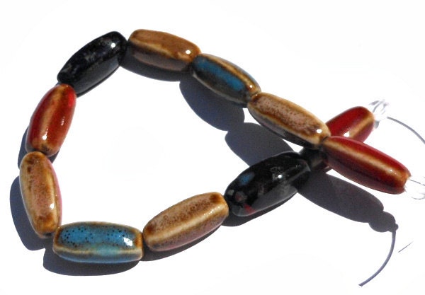 1 Strand 19mm Multi Color Porcelain Puffed Rectangle Beads
