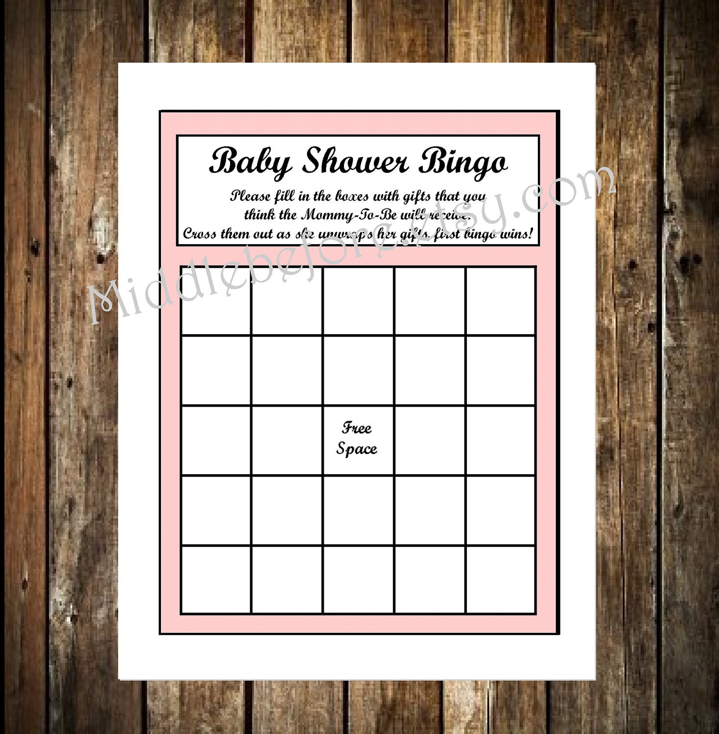 Pink Printable Baby Shower Bingo Card
