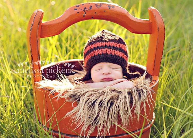 brown brick baby boy knitted striped earflaps hat, newborn photography prop, baby shower gift, baby photo prop, infant earflap beanie
