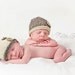 2 baby boy twin knitted beanie hats in beige brown with button, newborn photography prop, baby pixie hat