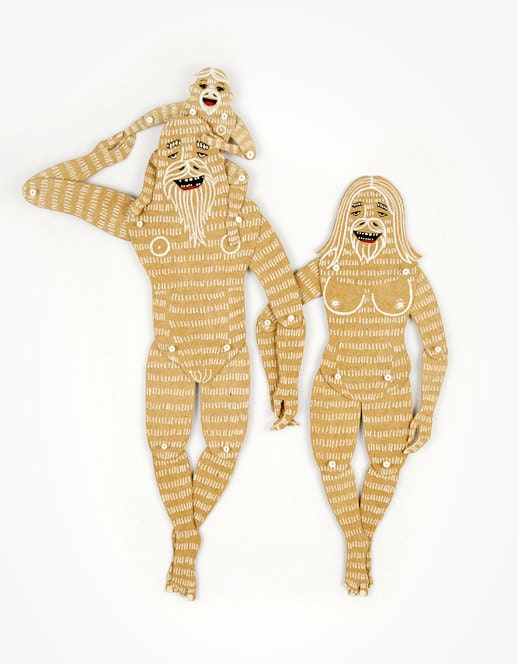 Yeti Family (3 members) - Articulated Paper Dolls by Dubrovskaya. Kraft paper, hand painted, MADE TO ORDER.