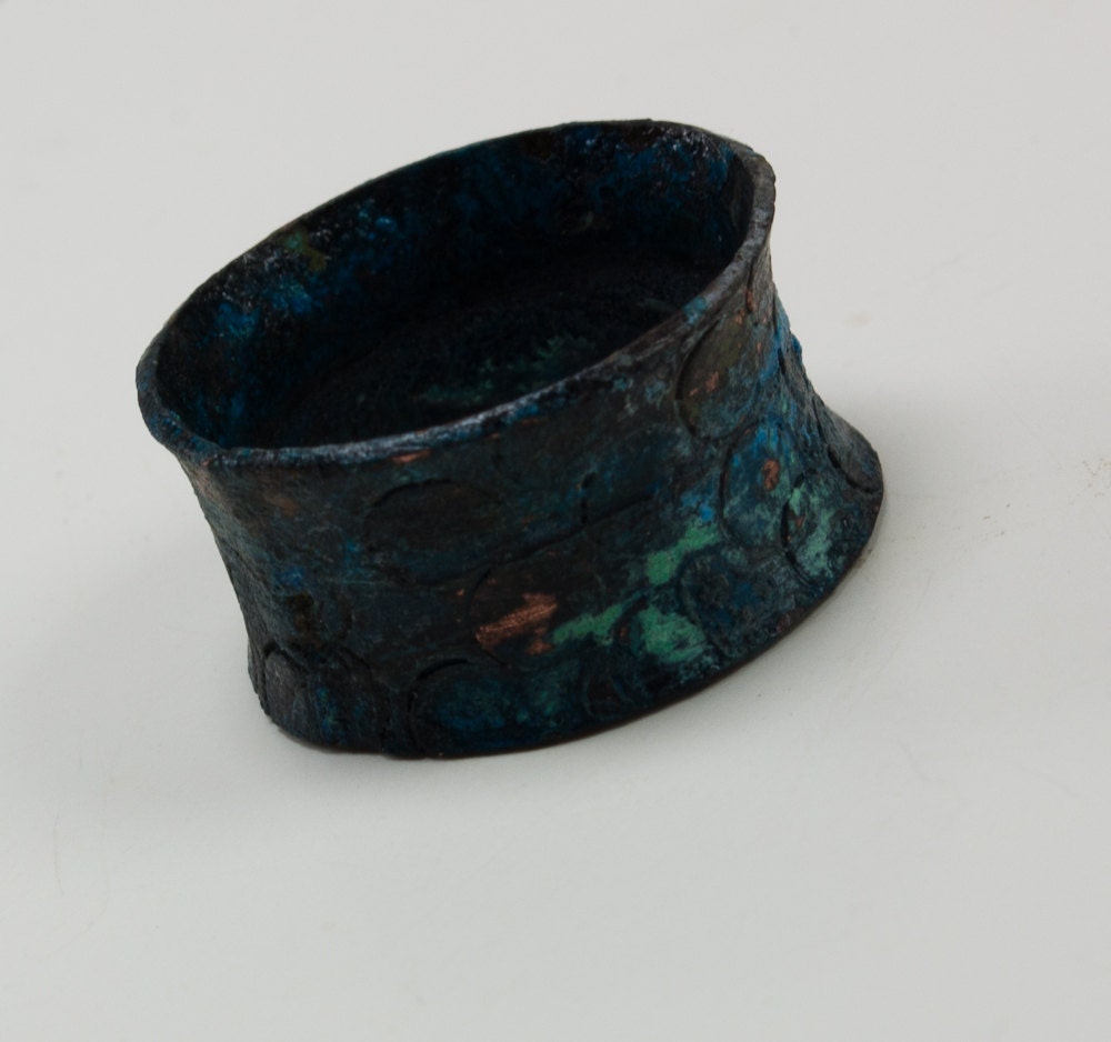Copper Ring Verdigris Blue Green Wide Band - UrbanJule