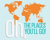 Oh the places you'll go - World Map  Art- 11x14 - Modern Nursery Wall Art -  playroom decor
