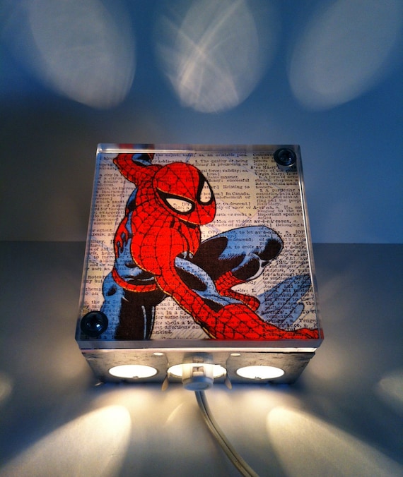 Spiderman Superhero - Repurposed Vintage Dictionary Print Design Night Light