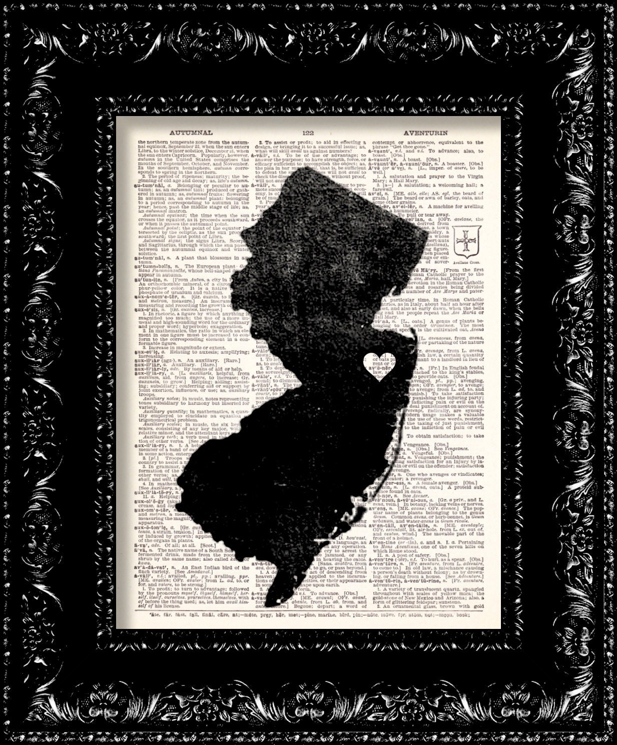 I Heart New Jersey - State Map - Map Art Print Personalized - Vintage Dictionary Print - Book Print Page Art  Vintage Book Art
