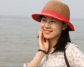 crochet hat women crochet sun straw hat   with wide brim in summer new style