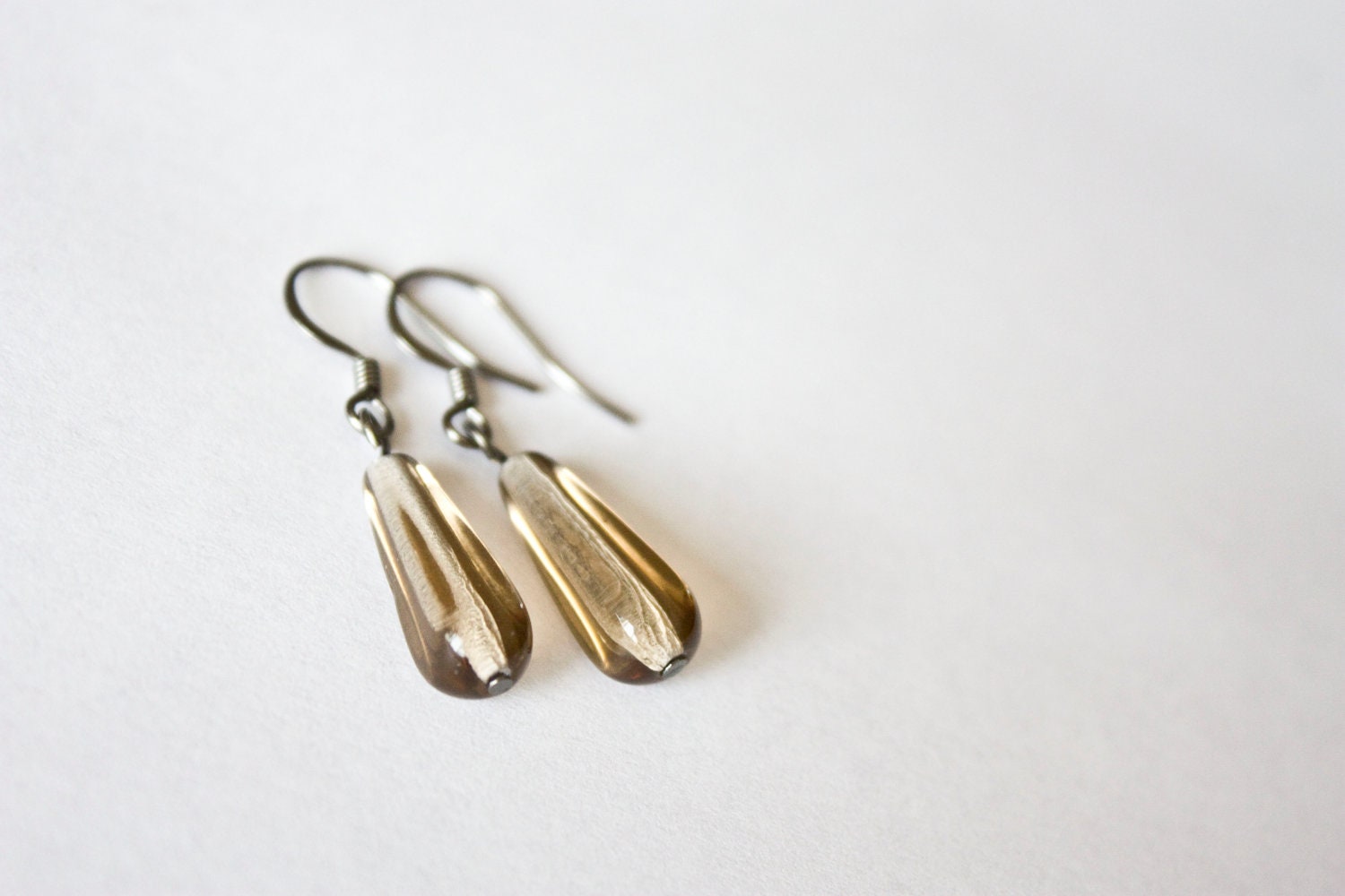 Smoky Topaz Flattened Teardrop Dangles