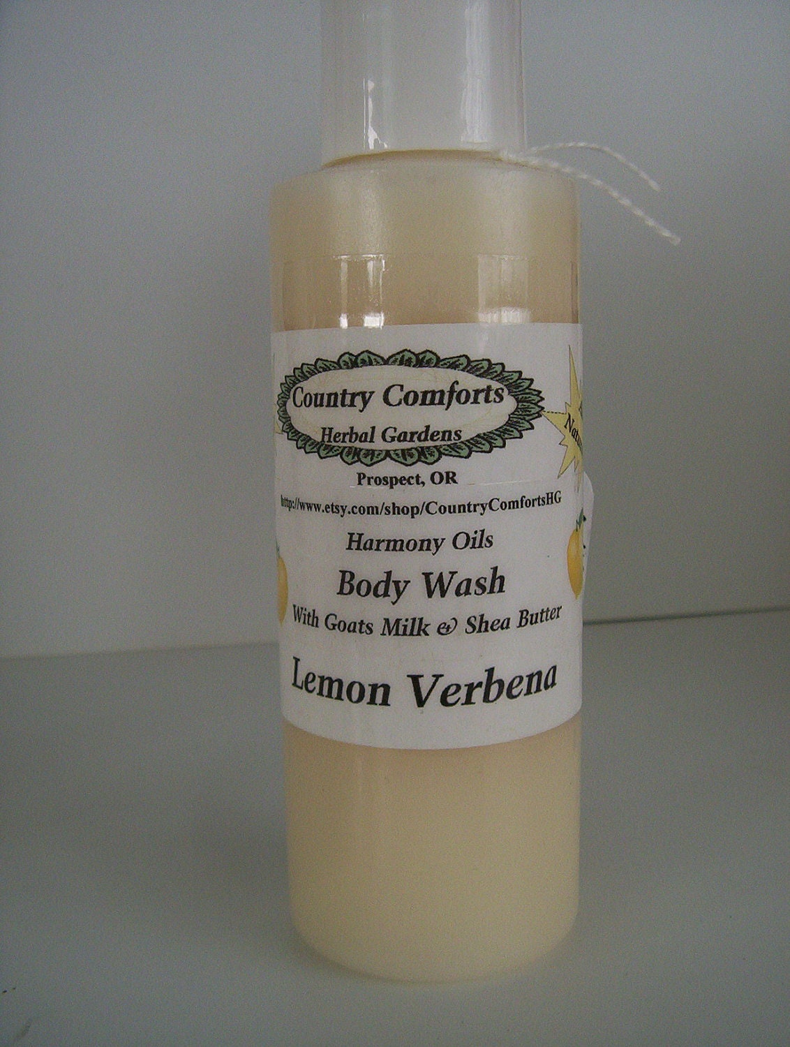 Natural Body Wash - Lemon Verbena - New Thick, Rich Formula, Now contains Goatsmilk, Shea Butter & Silk Fiber - 4 oz bottle