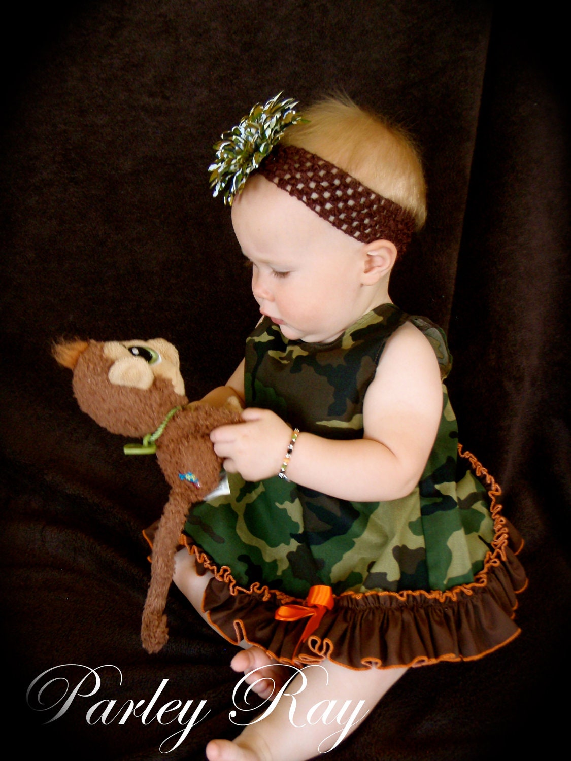Beautiful Parley Ray Daddy's Girl Camo Pinafore Dress with Ruffled Baby Bloomers/ Diaper Cover Pageants Photo Prop Hunter Orange