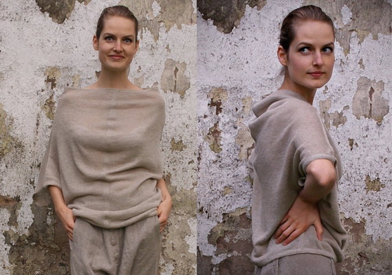 Handmade Linen (Flax) Sweater/Top Custom Size, Loose Shape, Draped