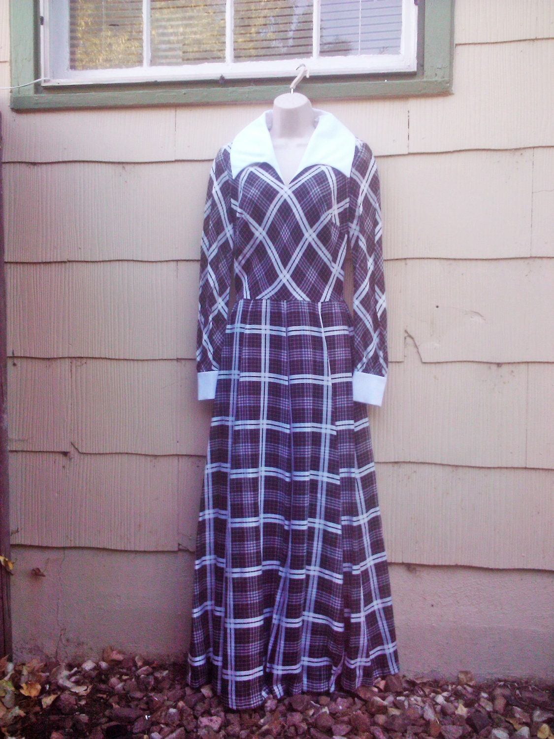 Vintage 1970s Maxi Dress / Brown/ Plaid/ Mod/ Retro/ MELISSA LANE/ Small/ Boho