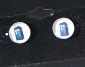 Doctor Who Earrings Tardis Jewelry, Dr Who Glass Silver Earrings post, police box jewellery, tardis dr who earrings