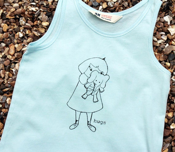 Gocco printed blue girl's vest top (aged 2-4)