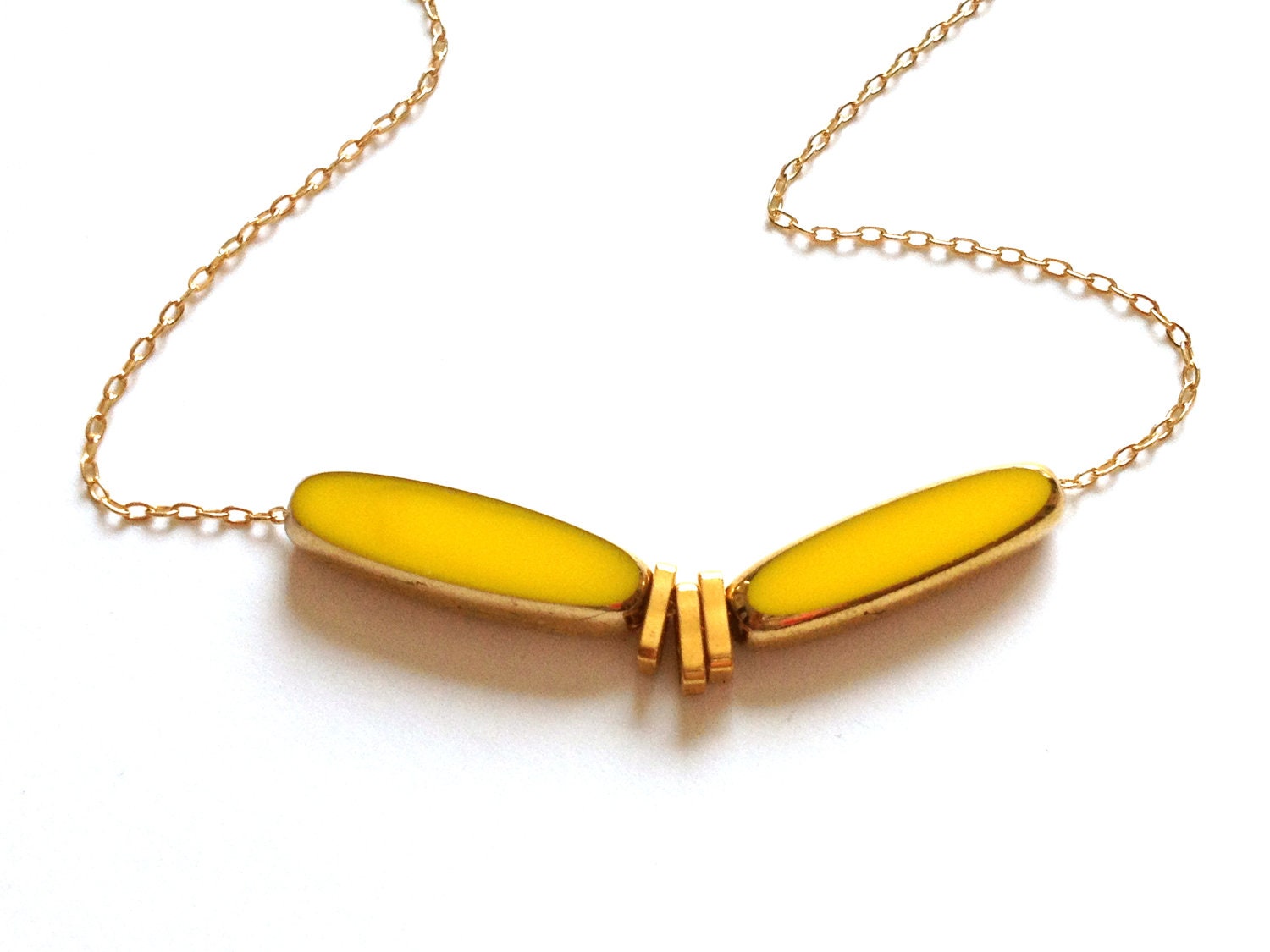 Dragonfly In Sun Necklace // 24k mid century yellow, 14k delicate gold necklace // minimalist jewelry by LilahV