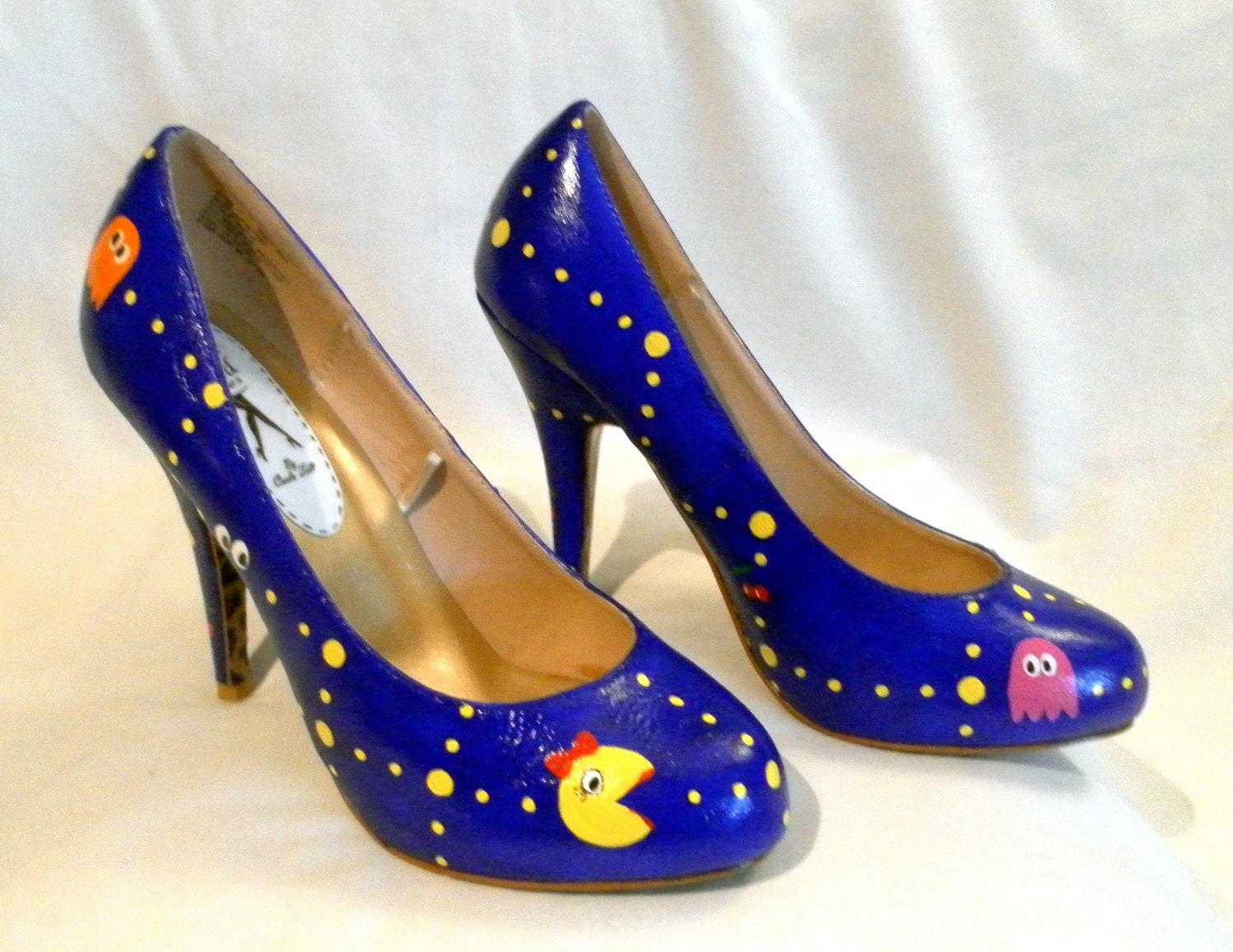 Custom Hand Painted Ms. Pac-Man High Heel Shoes Size 7