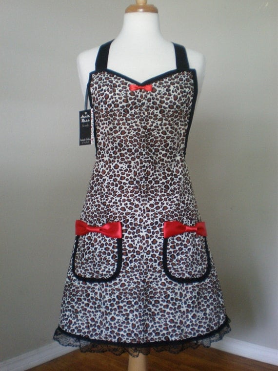 Bettie Page Leopard print apron with Lace Limited Edition