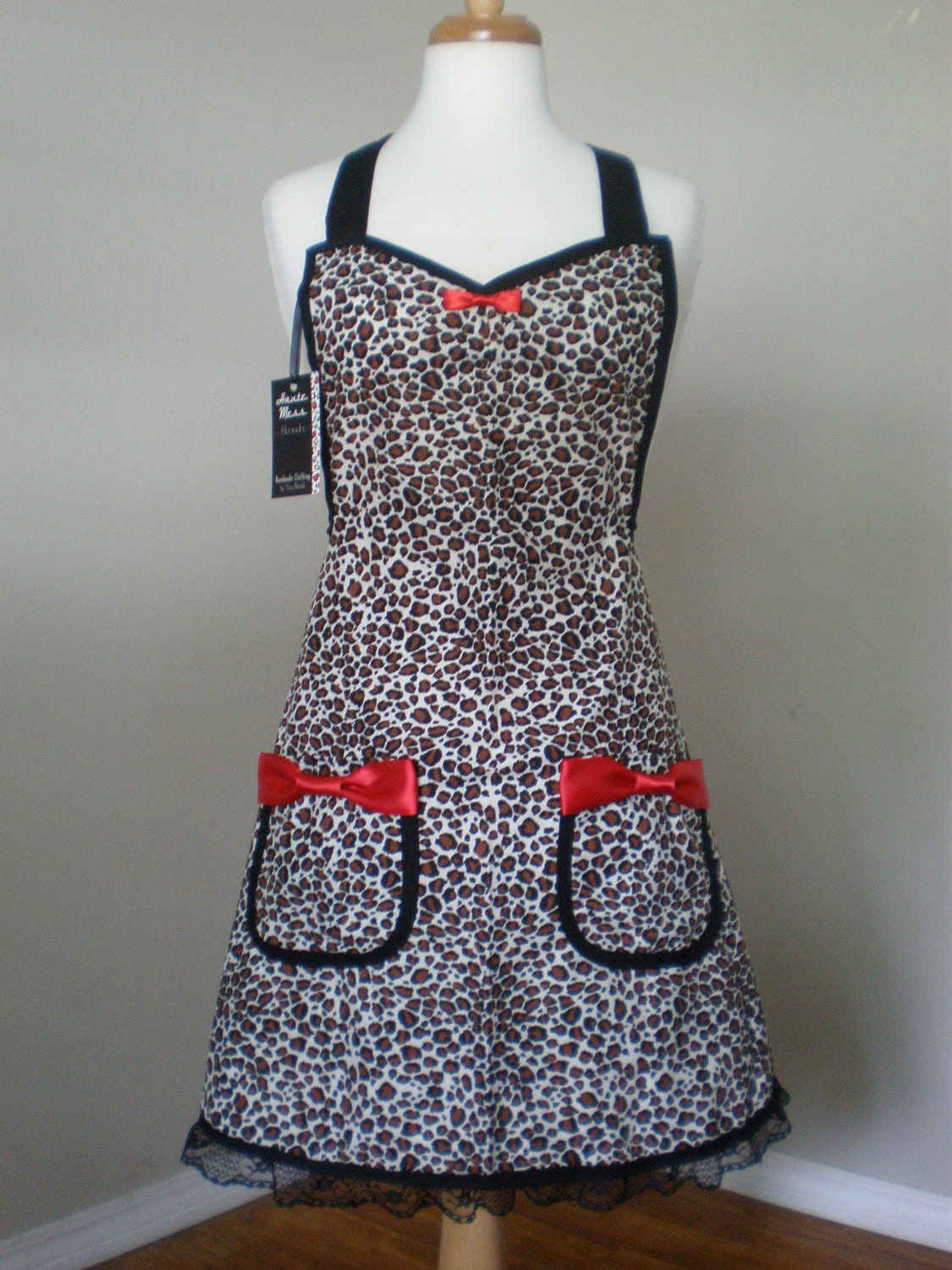 Bettie Page Leopard print apron with Lace Limited Edition