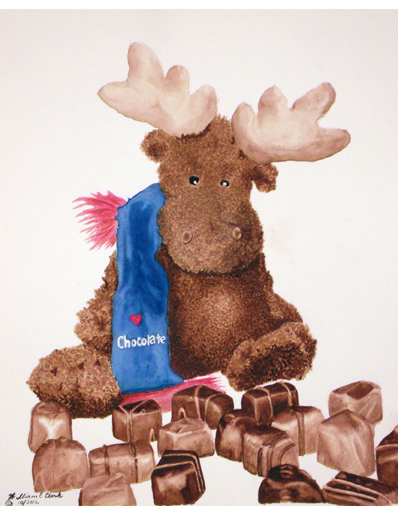 Chocolate Moose - 8 x 10 Giclee Print - Watercolor - Chocolate Candy - Chocolate Lovers - Gift Idea