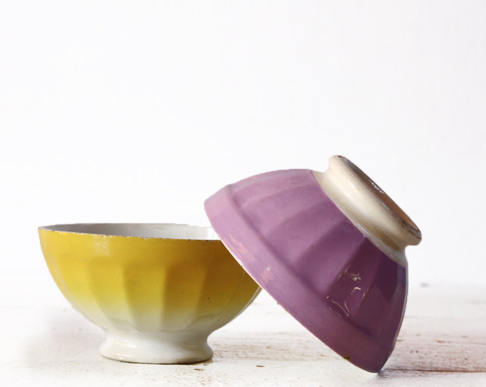 2 vintage  MINI BOWLS  DIGOIN bols cafe au lait  - Shabby chic -