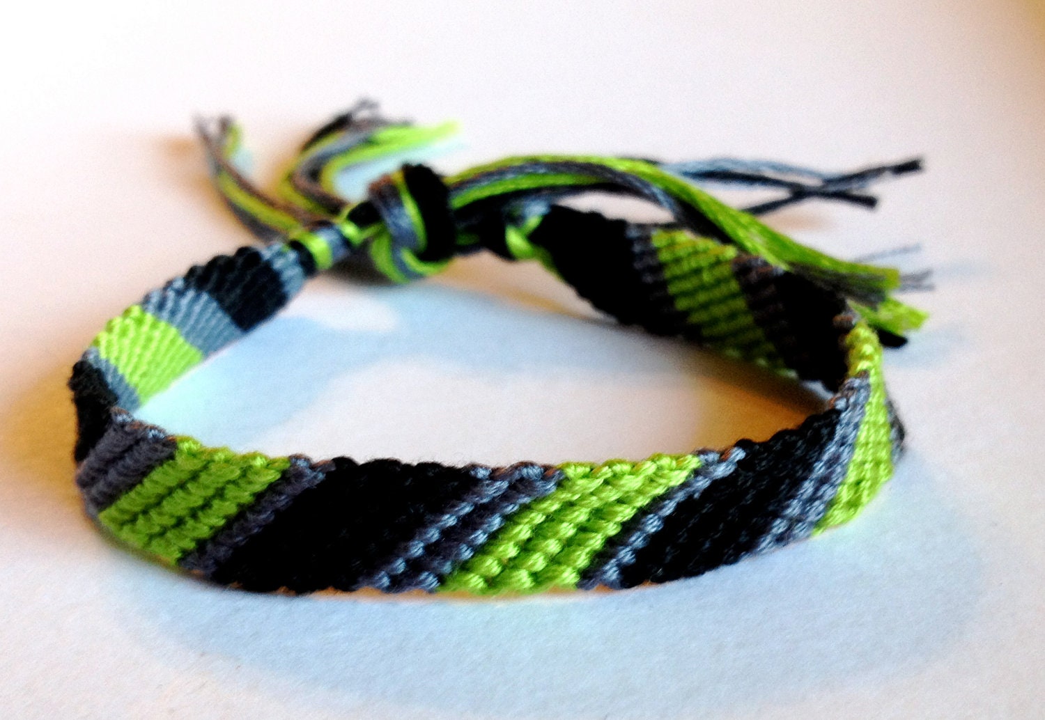 Lime, Black & Grey Stripes Friendship Bracelet