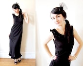 vtg 60's 70's black RUFFLE maxi dress / long black dress / audrey hepburn dress