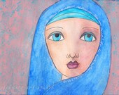 Virgin Mary 8" x 12" Fine Art Print, Whimsical Catholic Decor, Inspirational Bible Quote, Christian Wall Art - "Mary"