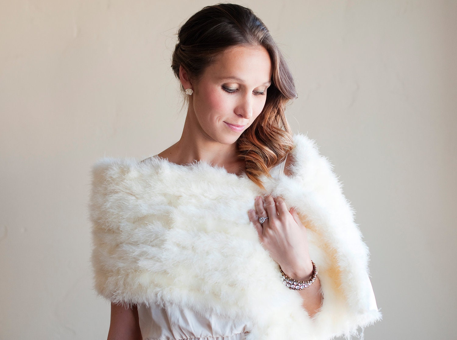 The Ptarmigan Shawl: Ivory feathered wedding shawl, winter wedding shawl