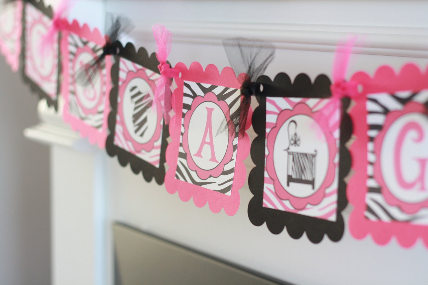 Funky Mom Zebra Pink & Black Baby Shower "It's A Girl" or Custom Name Banner - Ask About our Party Pack Specials