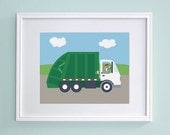 Garbage Truck Nursery Art - Lemur Kids Wall Art Print (8x10)