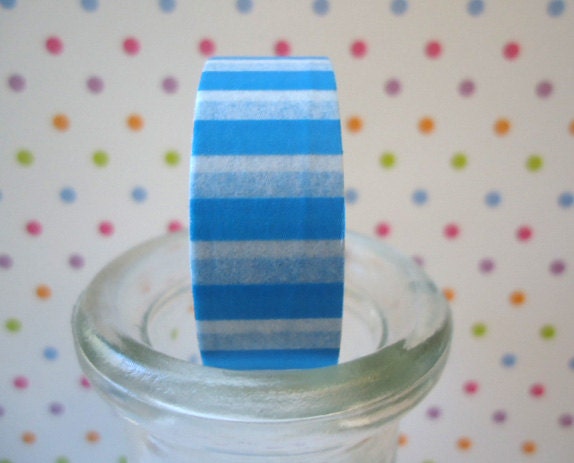 Aqua Blue Paper Tape - Japanese Washi Tape - Blue Candy Stripe Tape