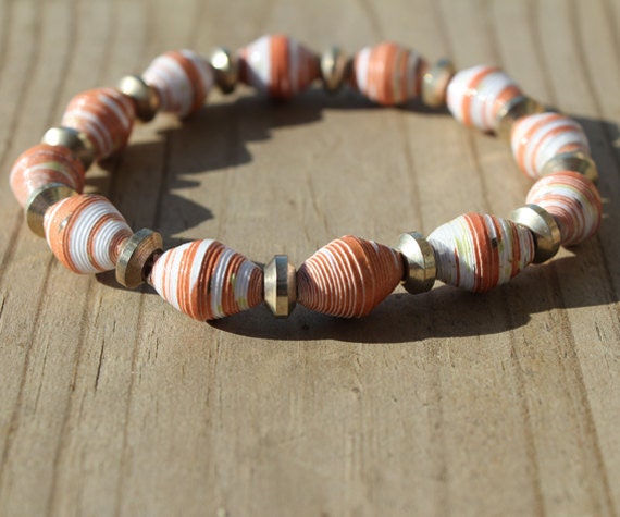 Paper Bead Bracelet Jewelry - Orange and White Il_170x135