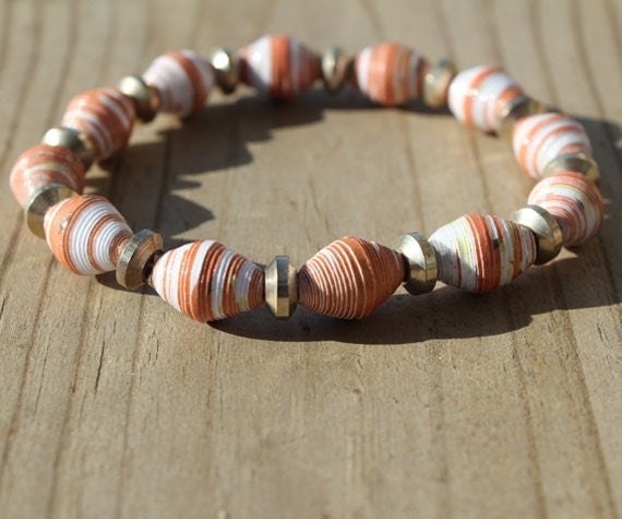 Paper Bead Bracelet Jewelry - Orange and White Il_570xn