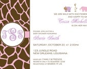 Jungle Animals - girl - Baby Shower Invitation - Printed Invitation Set