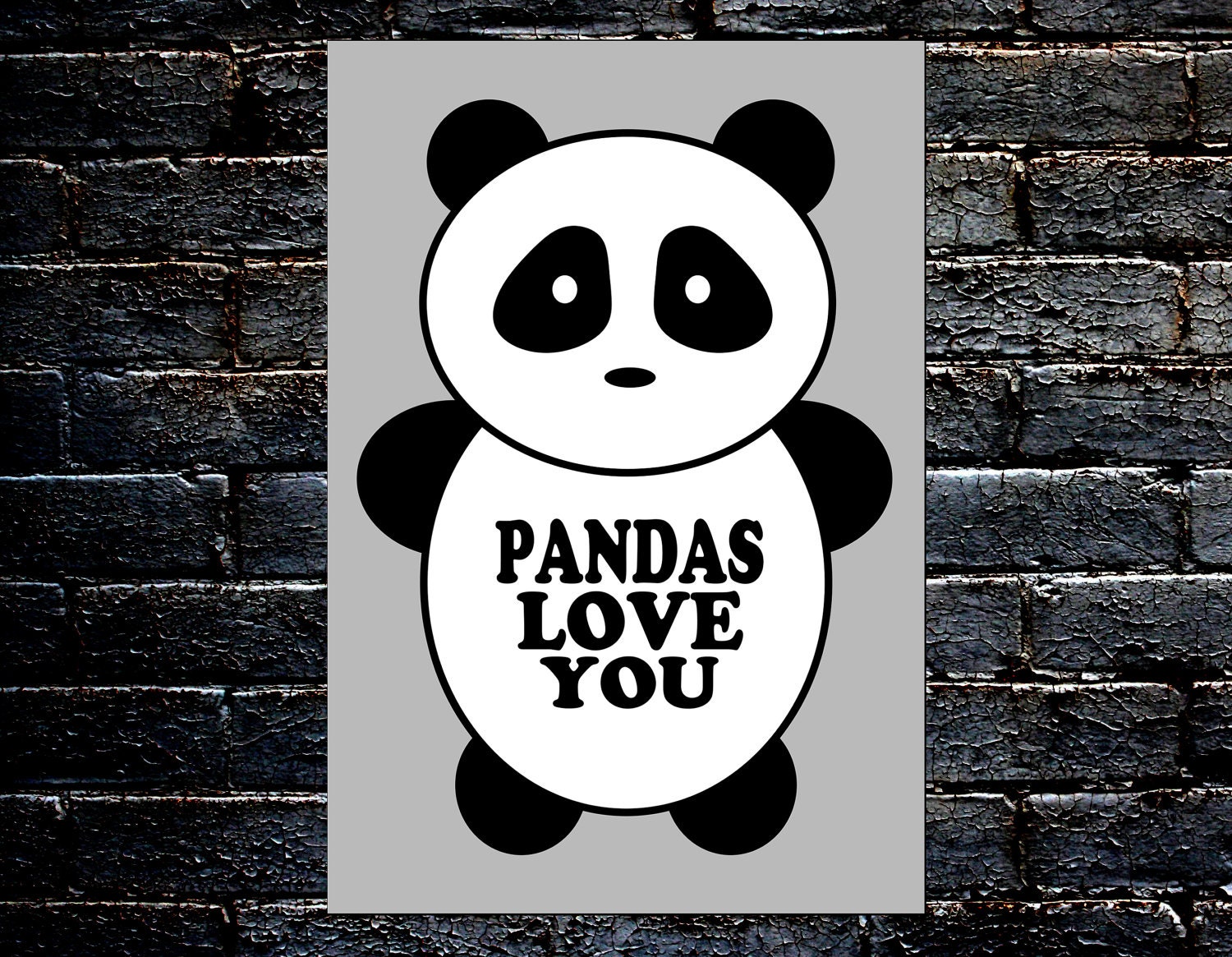 Pandas Love You Digital Poster black and white 13" x 19"