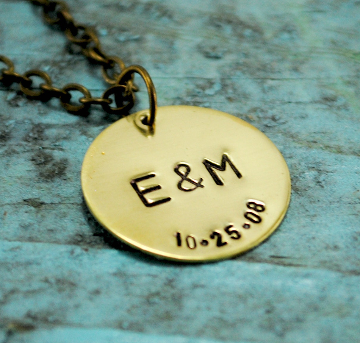 Brass Initial and Date Necklace