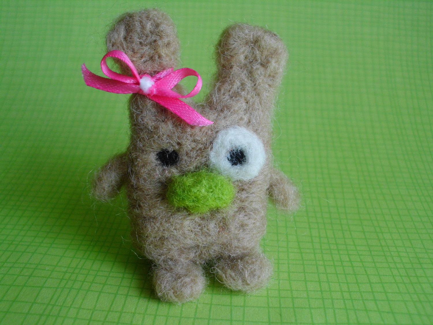 Needle Felted Brown and Green Critter Pocket Pet Animal Figurine Soft Sculpt Ooak Doll Miniature Cute
