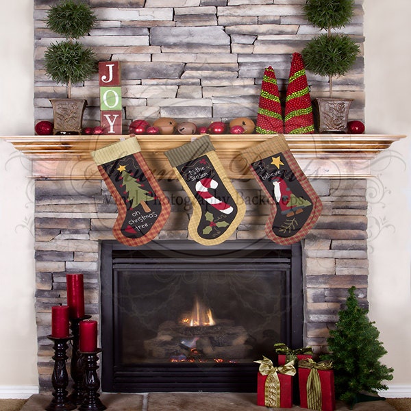 NEW ITEM 7ft x 7ft Vinyl Photography Backdrop / Custom Photography Prop / Home for the Holidays fireplace