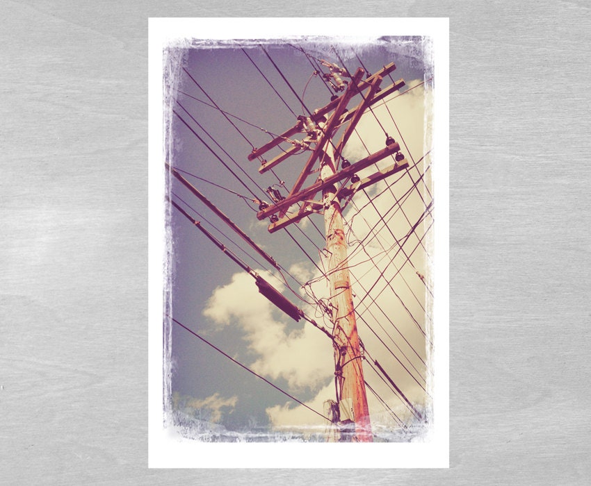 Cityscape Photograph Power Lines Fine Art Lomo Photography Photo Print 4 x 6
