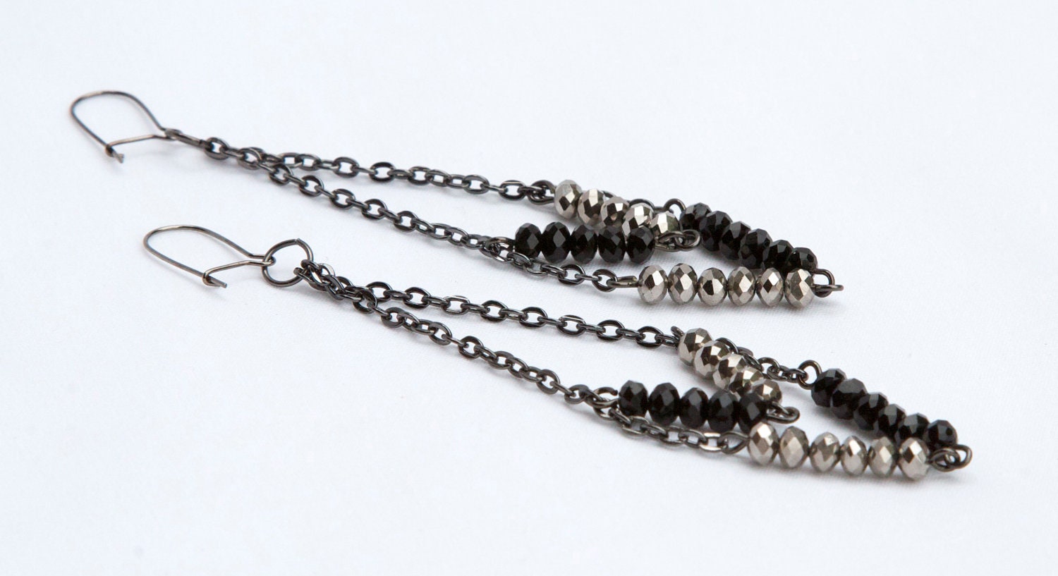 Double Chevron Black and Silver Earrings