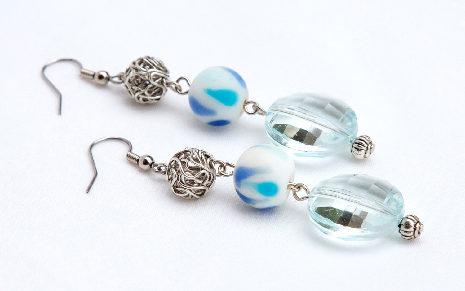 Pale Green and Silver Earrings